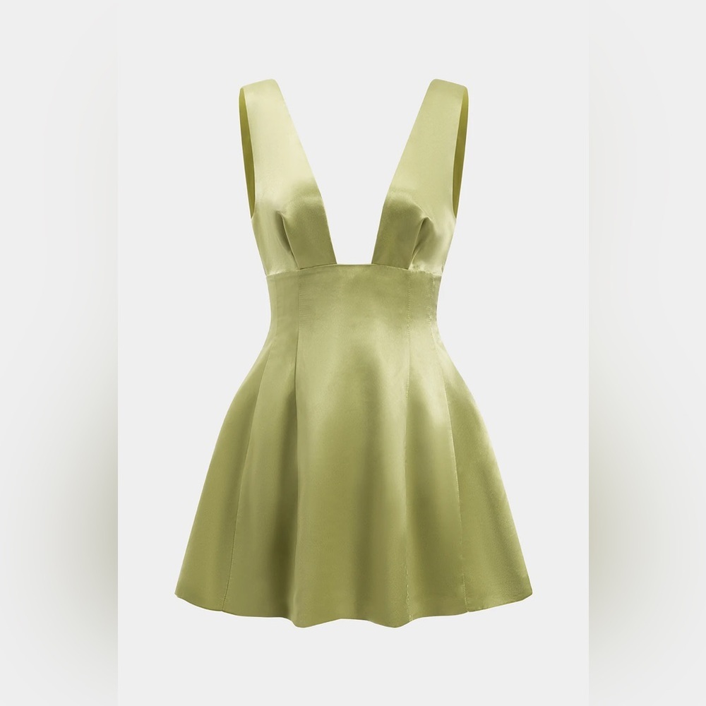 Micas satin backless pleated sleeveless mini dress GREEN-XS UP-11
